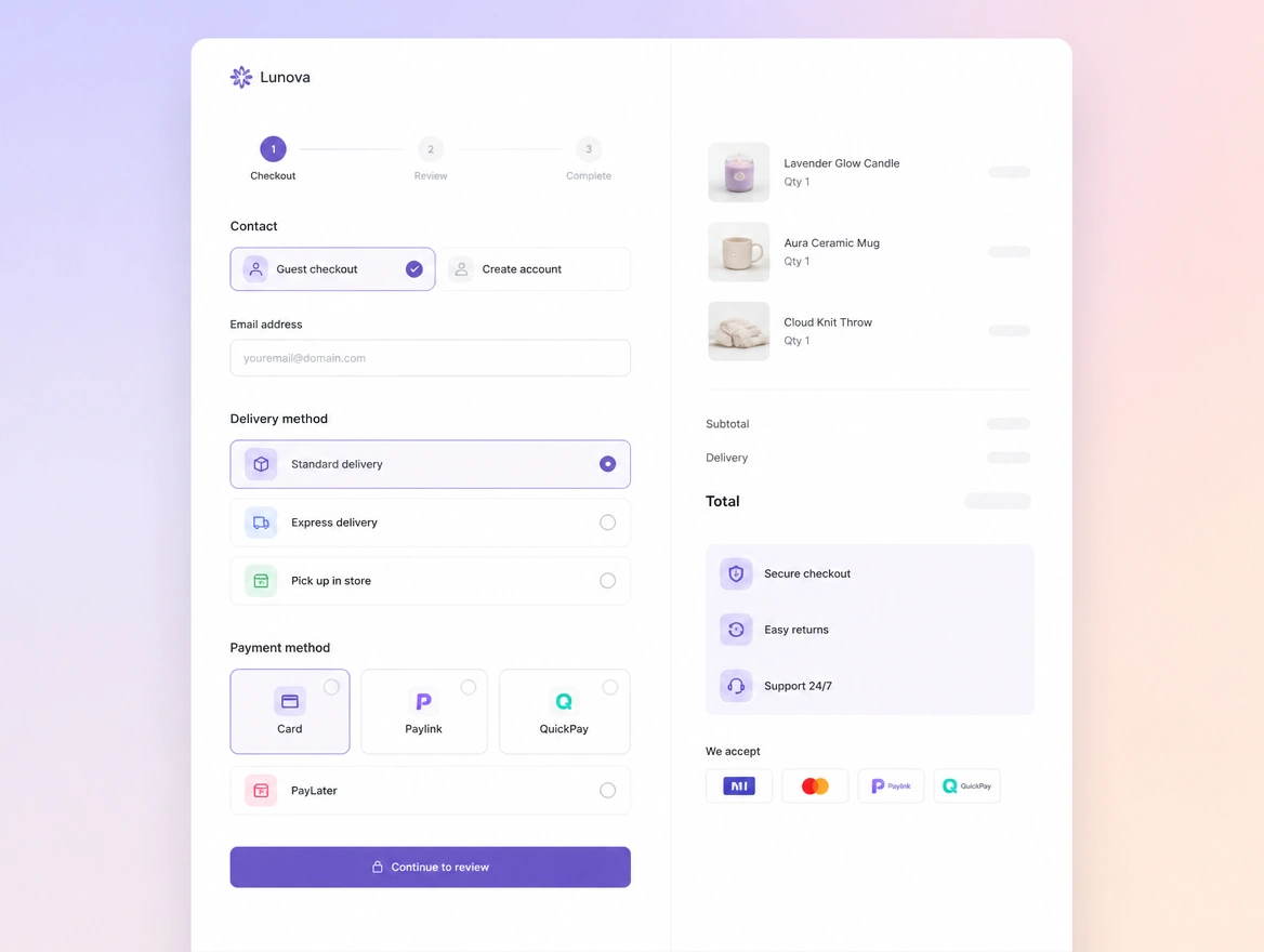 Website mockup showing checkout that finishes
