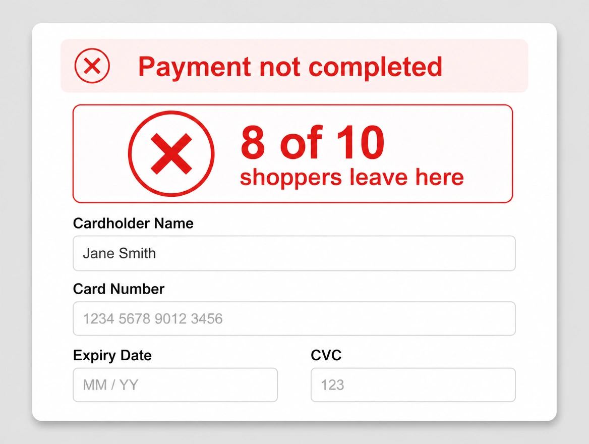 A payment page abandoned with the card form left unfinished