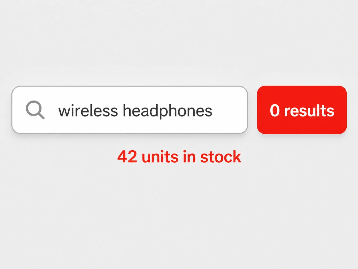 A store search results page returning nothing for a stocked product