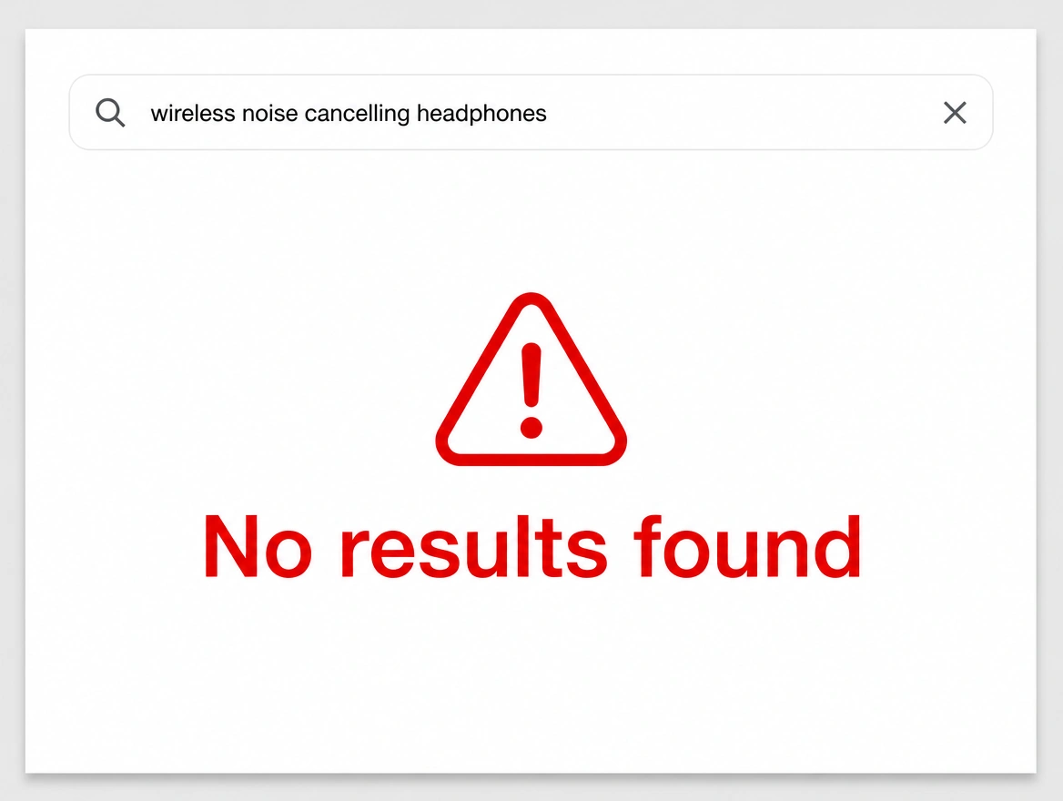 A store search showing no results found for a product query