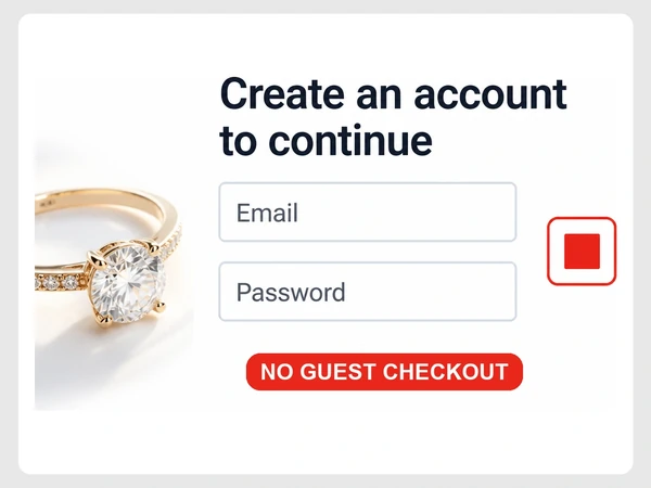 Lumen & Stone checkout requires an email and password account before continuing, labeled No guest checkout.