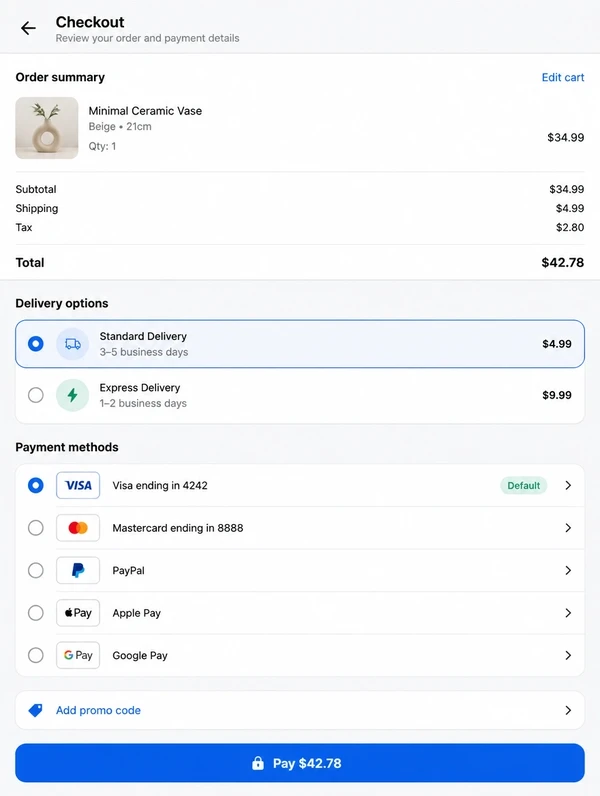 Mobile checkout screen with local payment options