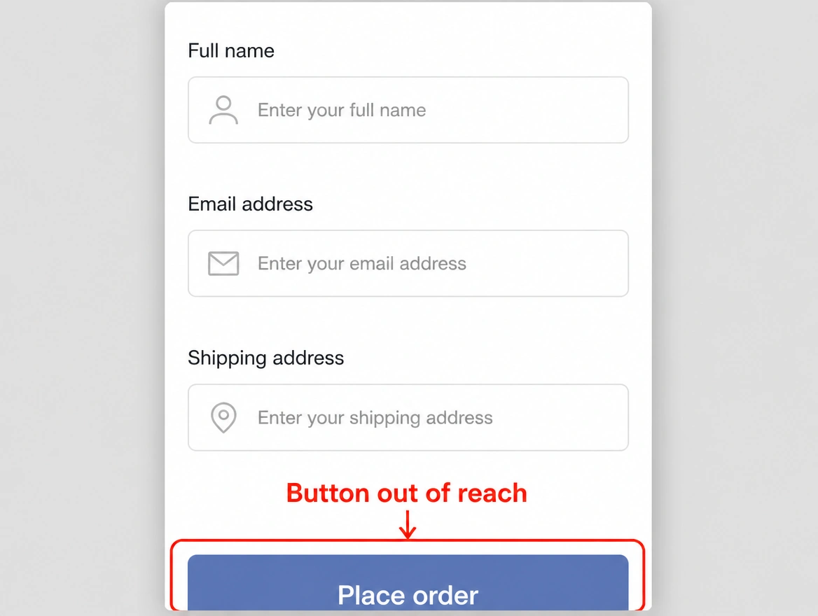 A phone width store page with the checkout button pushed off the edge