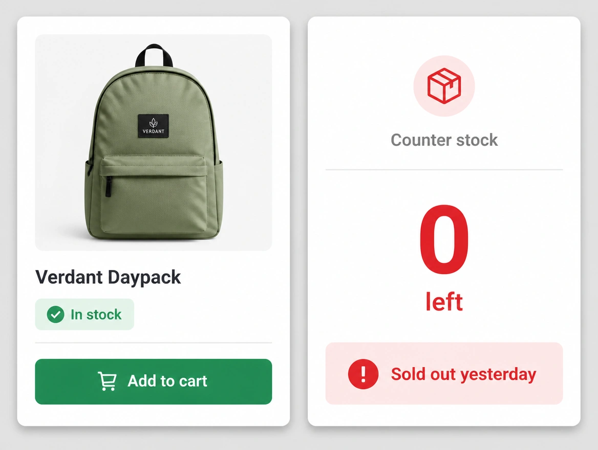A website product page offering an item the shop system shows as sold out