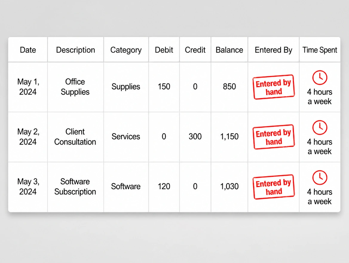An order being retyped by hand from the website into an accounts ledger