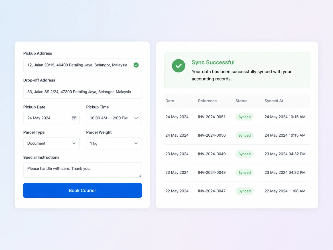Website mockup showing systems joined up