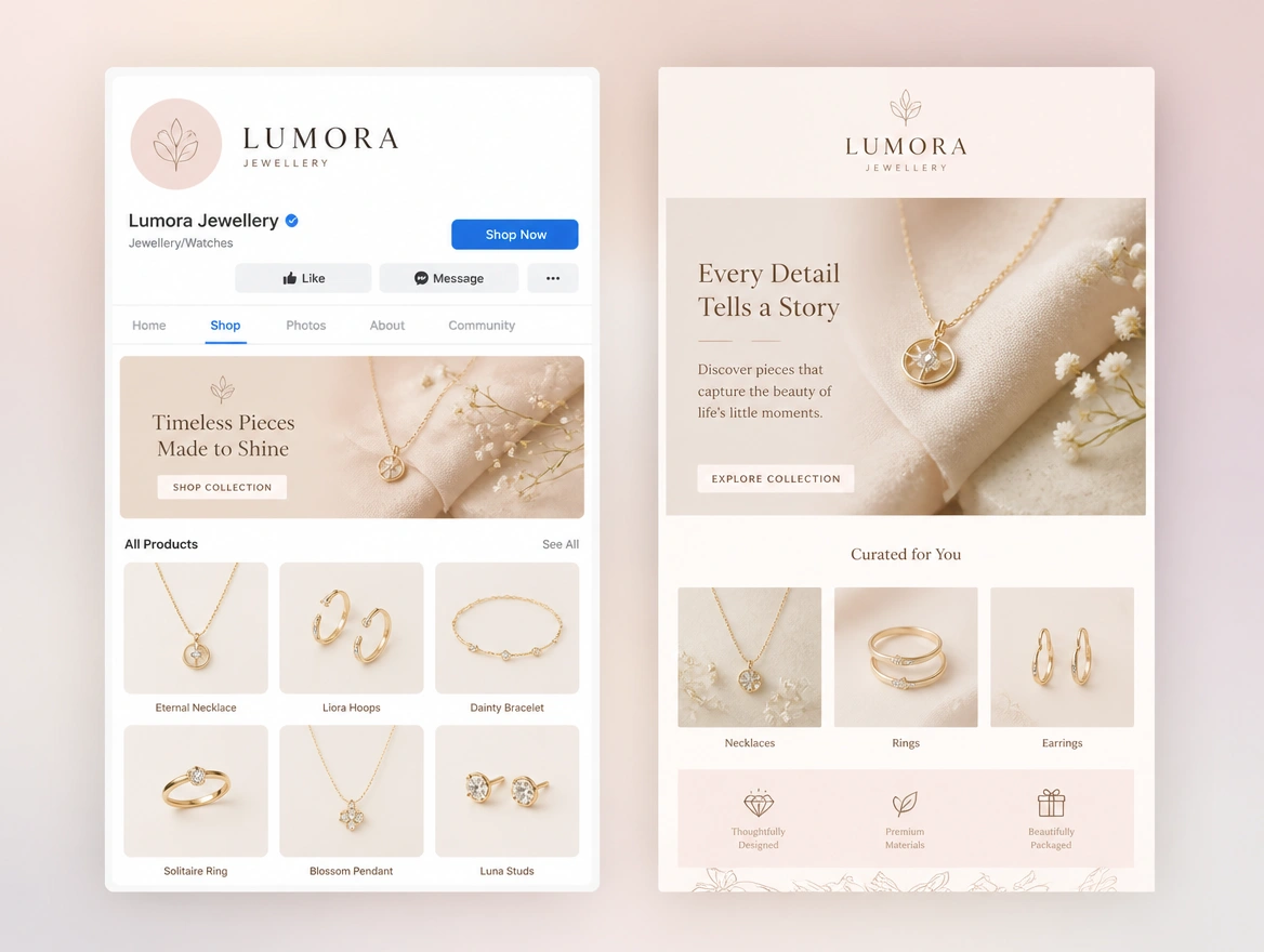 Website mockup showing marketing pointed at the store