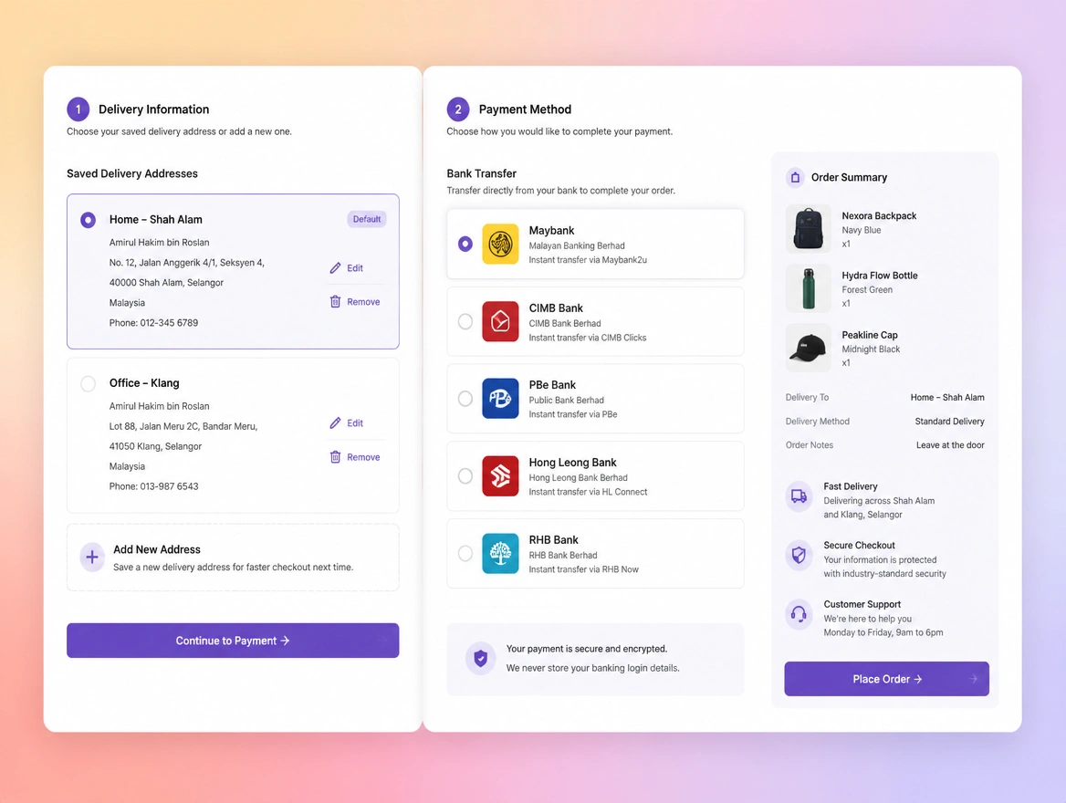 Website mockup showing checkout built to finish