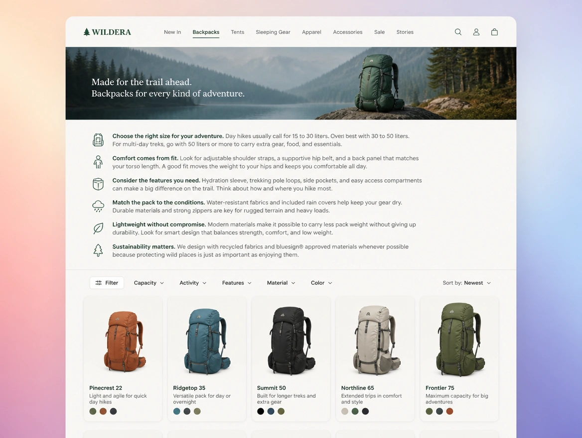 Website mockup showing found in search