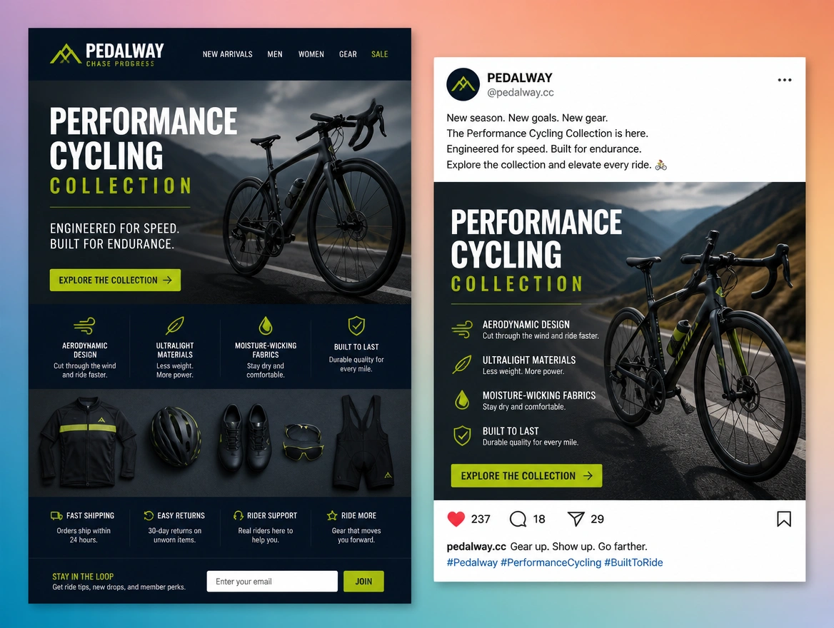 Website mockup showing marketing connected