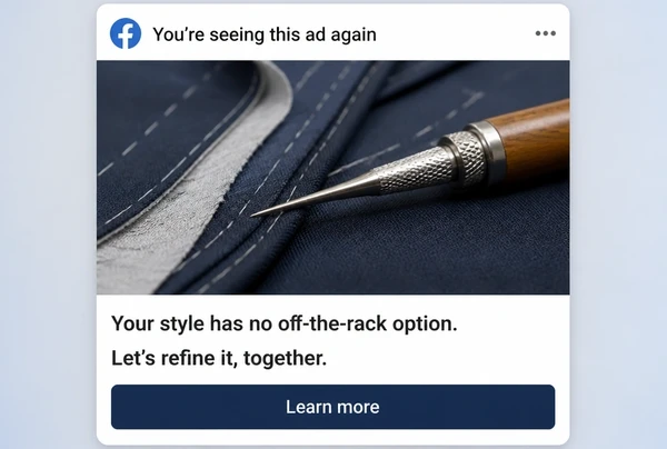 A Facebook feed advert bringing a previous bespoke tailor visitor back with a second offer