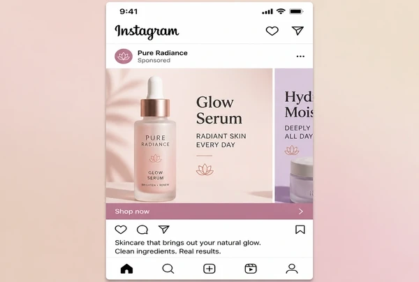 An Instagram carousel advert showing skincare brand products with names