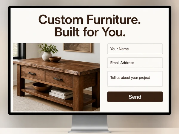 A furniture maker landing page carrying the advert offer beside a three field enquiry form