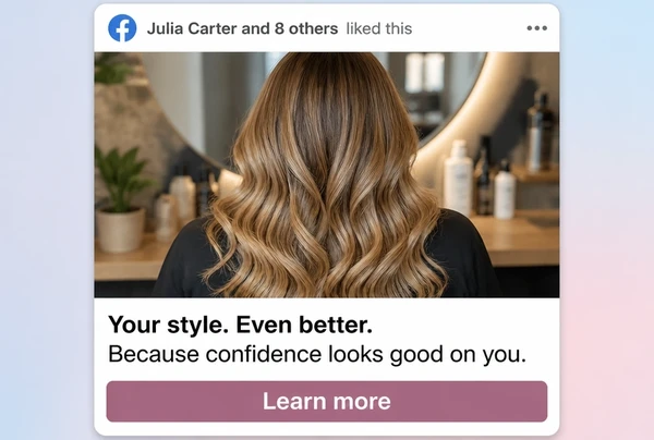A Facebook feed advert bringing a previous hair salon visitor back with a second offer