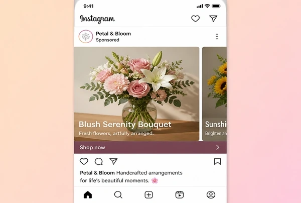 An Instagram carousel advert showing florist products with names