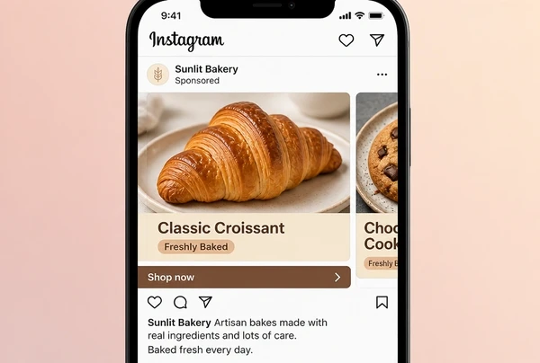 An Instagram carousel advert showing artisan bakery products with names