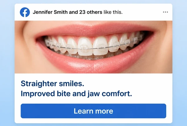 A Facebook feed advert bringing a previous orthodontic practice visitor back with a second offer