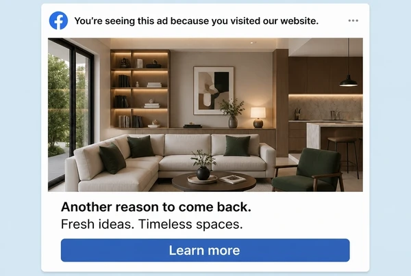 A Facebook feed advert bringing a previous interior design studio visitor back with a second offer