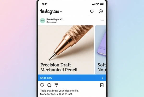 An Instagram carousel advert showing stationery brand products with names