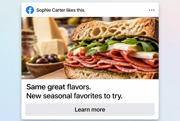 A Facebook feed advert bringing a previous delicatessen visitor back with a second offer