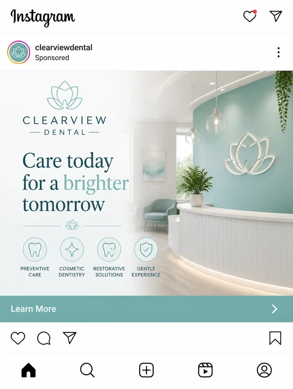 An Instagram feed advert for a dental practice with a sponsored label