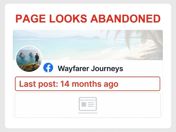 Wayfarer Journeys shows a faded Facebook page with its last post dated 14 months ago.