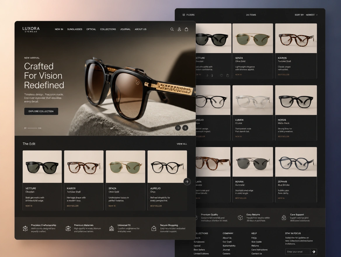 Website mockup showing product catalogue ads