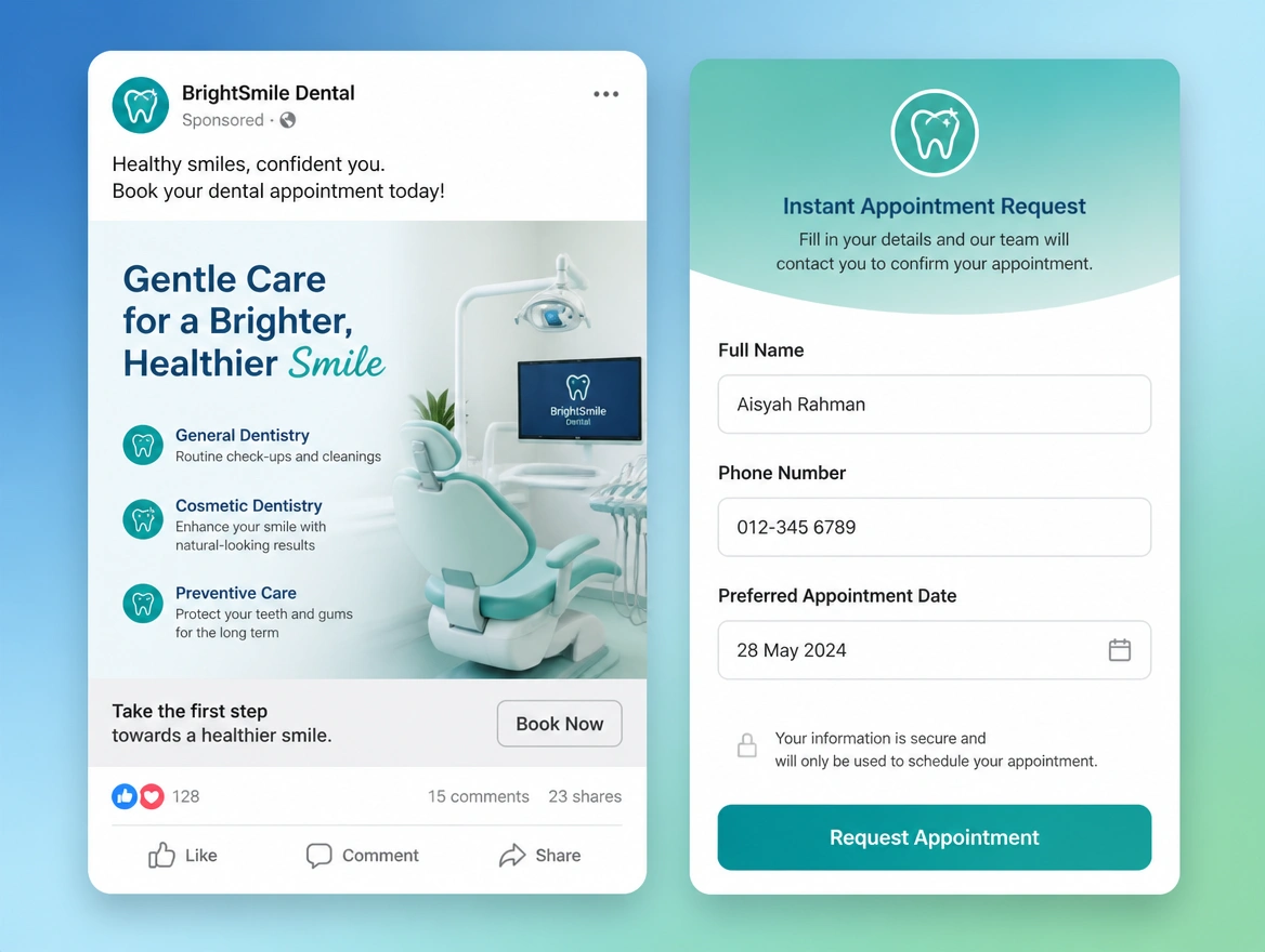 Website mockup showing lead forms