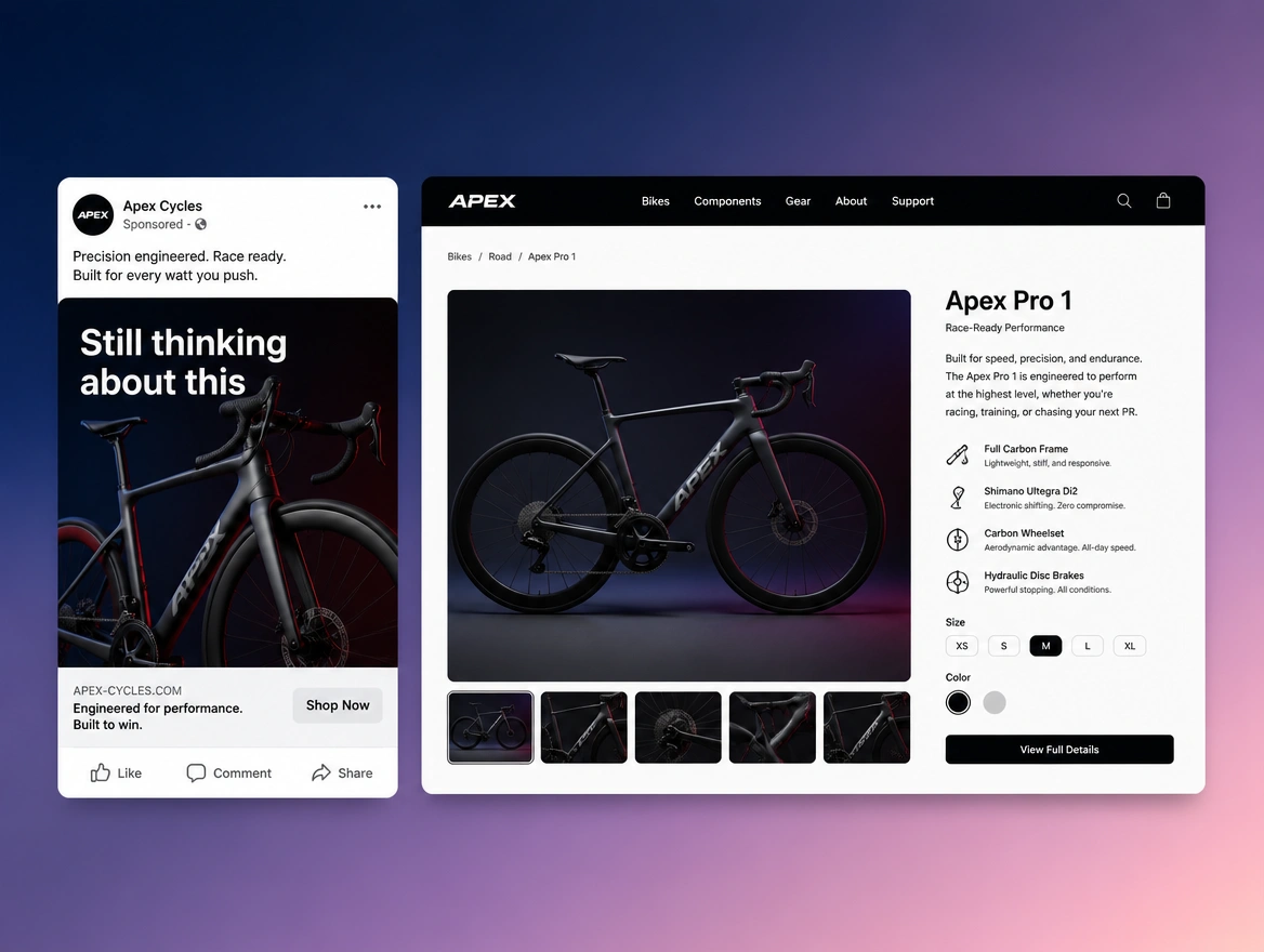 Website mockup showing follow-up ads