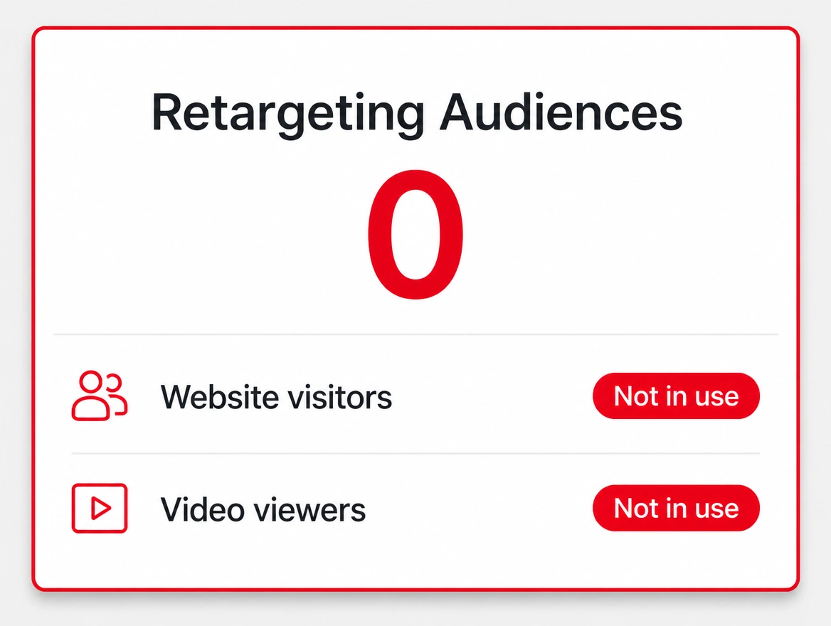 A retargeting audiences panel where every audience is unused