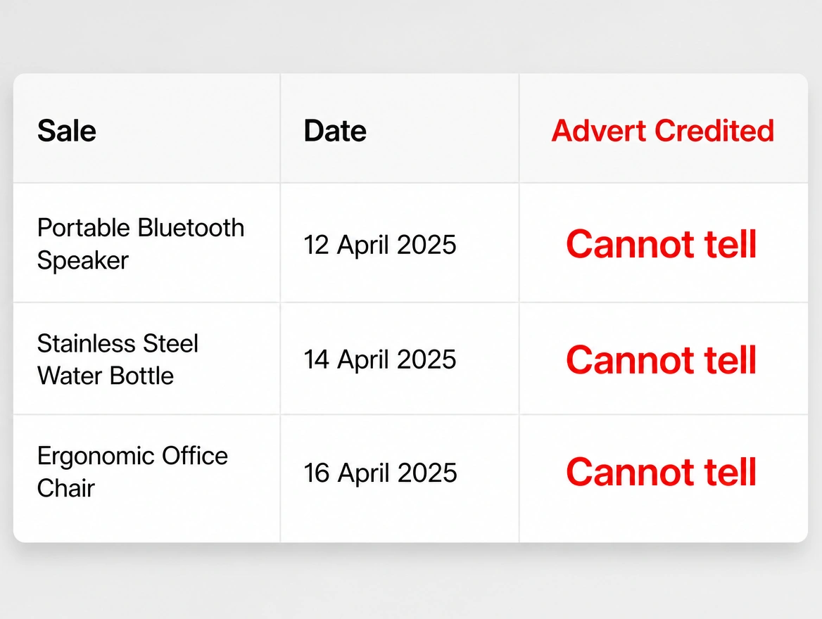 A sales list where no advert can be credited for any of the orders
