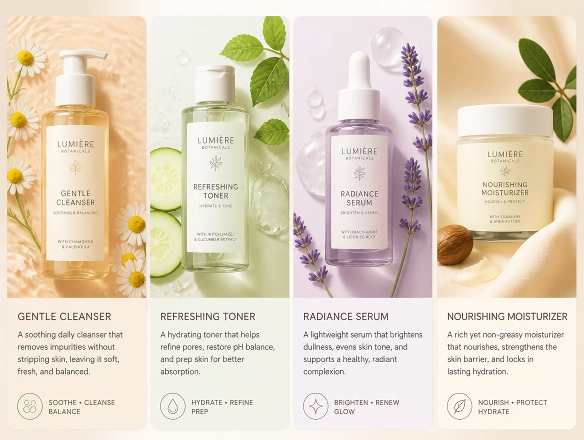 Website mockup showing product catalogue ads