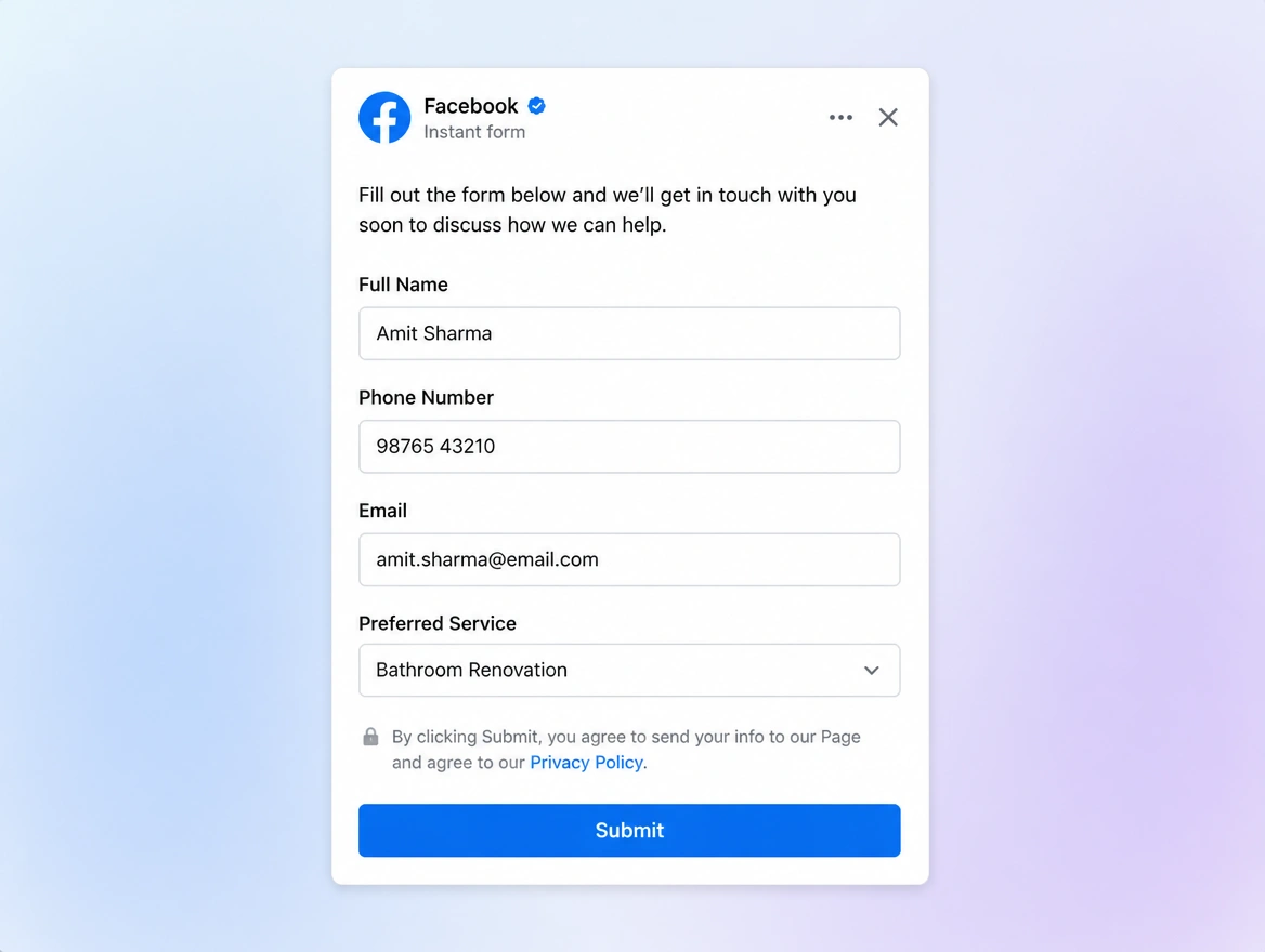 Website mockup showing lead form campaigns