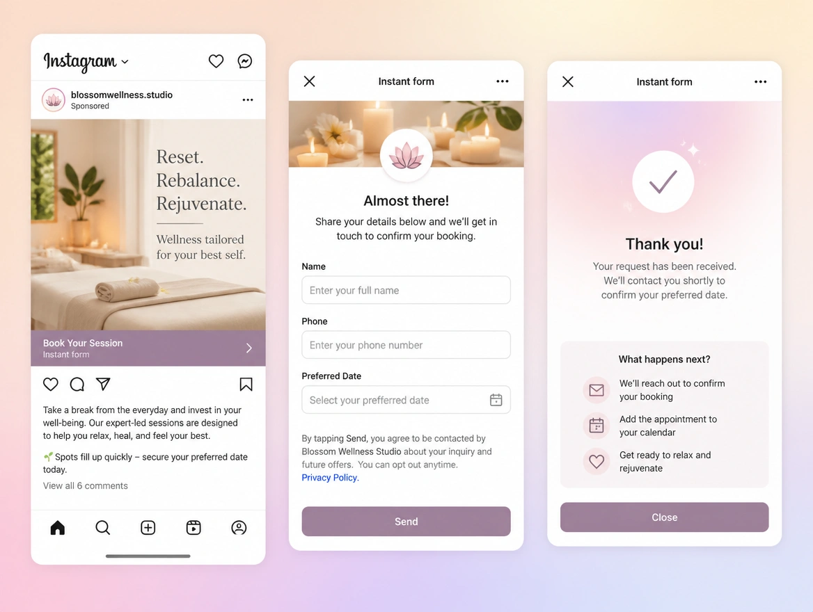 Website mockup showing instant lead forms