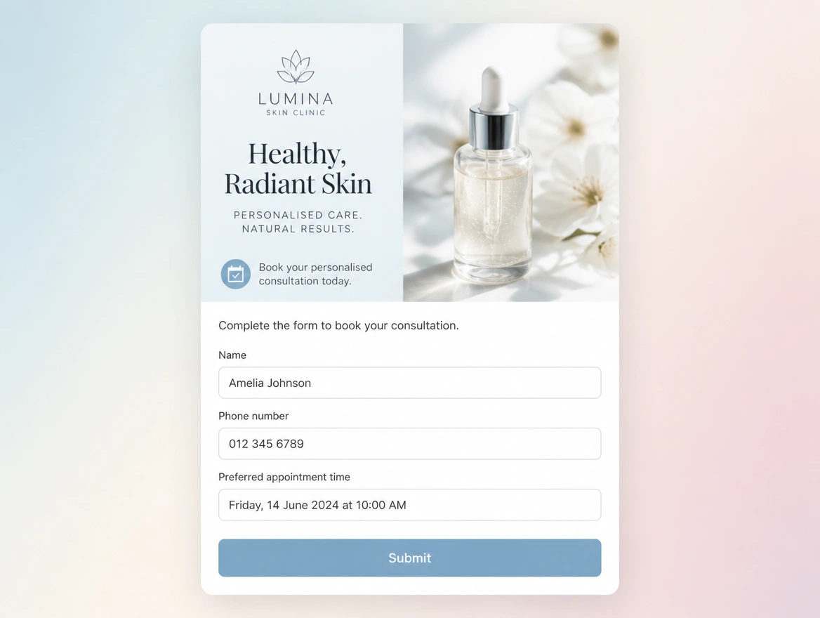 Website mockup showing instant lead forms