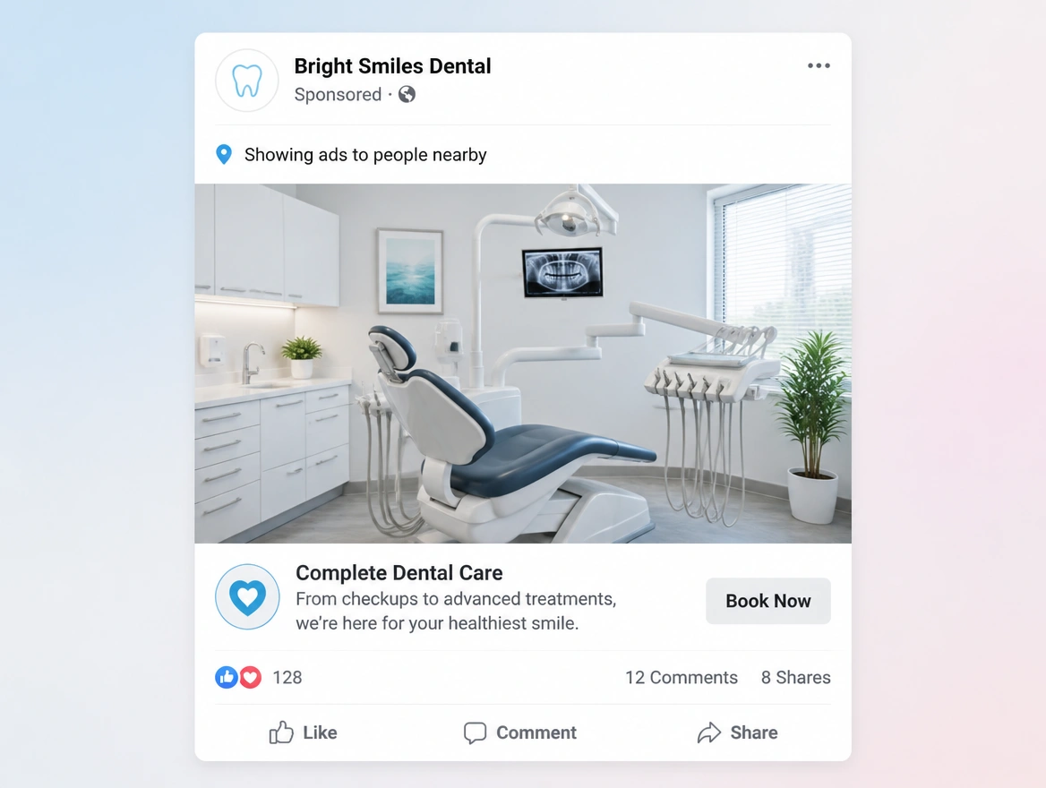 Website mockup showing local reach campaigns