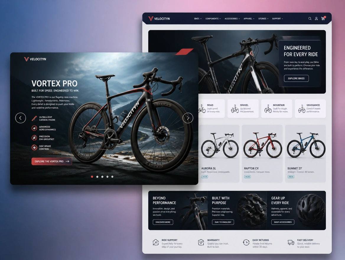 Website mockup showing shopping catalogue