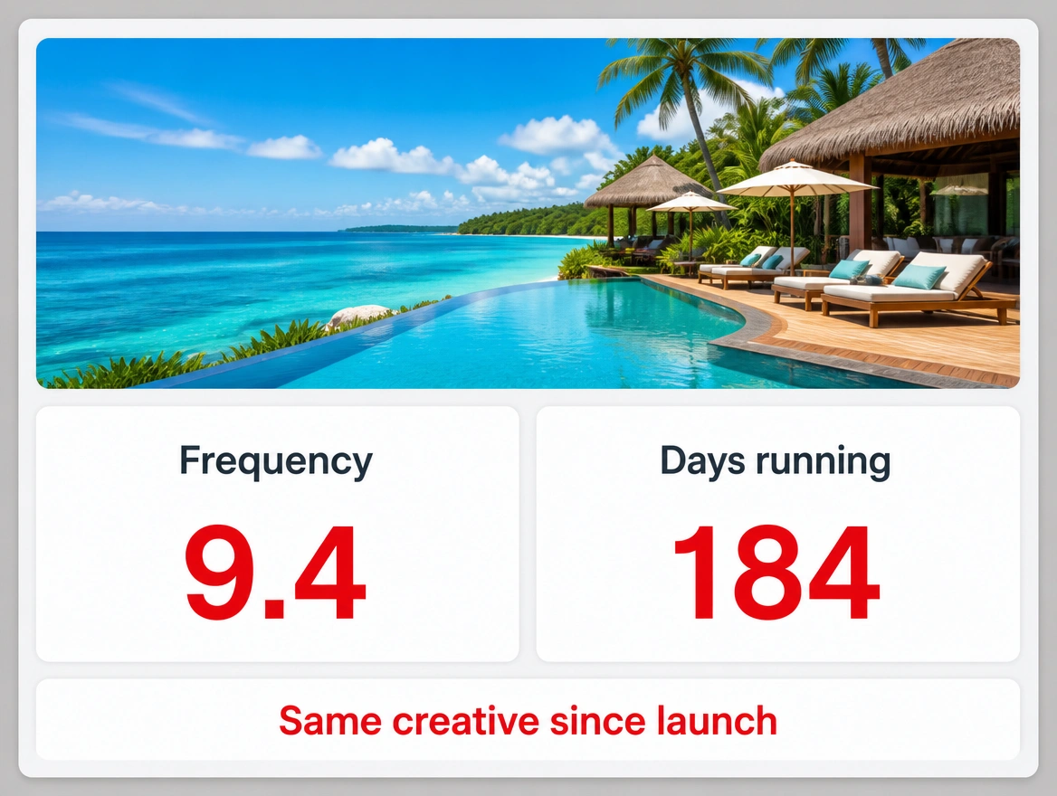 One advert running since launch with its frequency and days running flagged