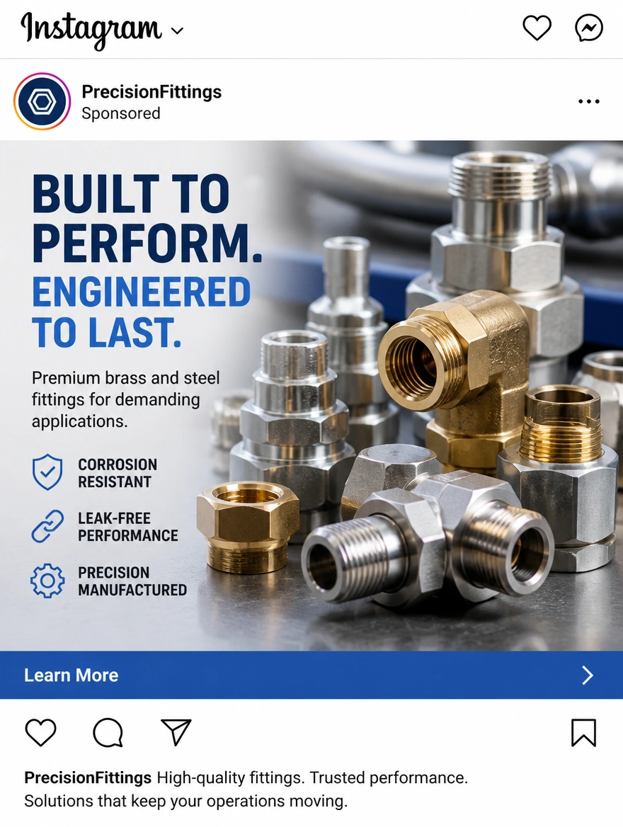 An Instagram feed advert for an industrial fittings supplier with a sponsored label