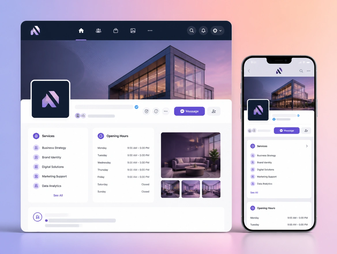 Website mockup showing page and profile