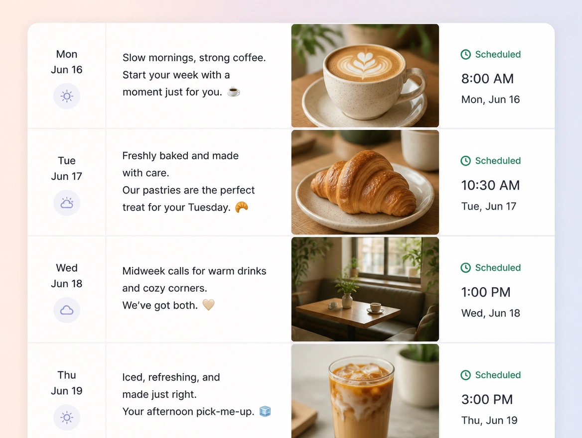 Website mockup showing posts every week