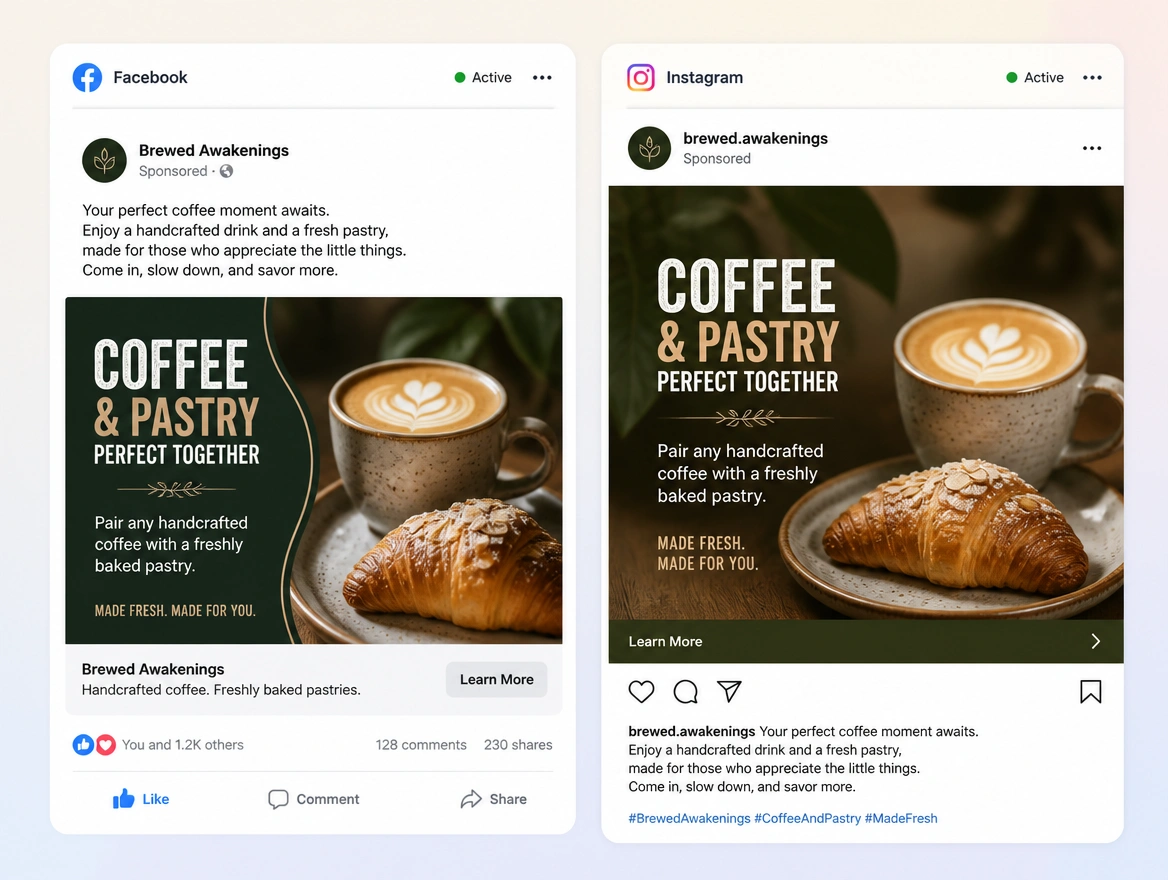Website mockup showing small budget ads