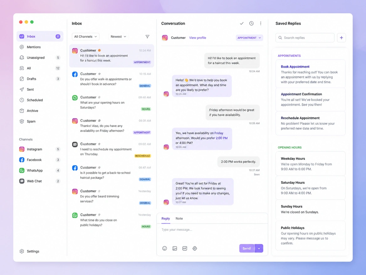 Website mockup showing the inbox