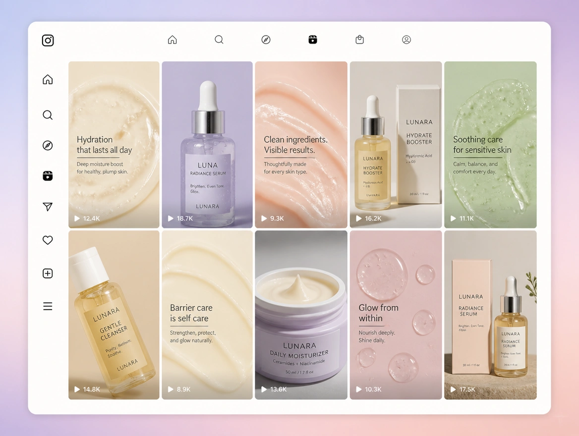 Website mockup showing reels and short video