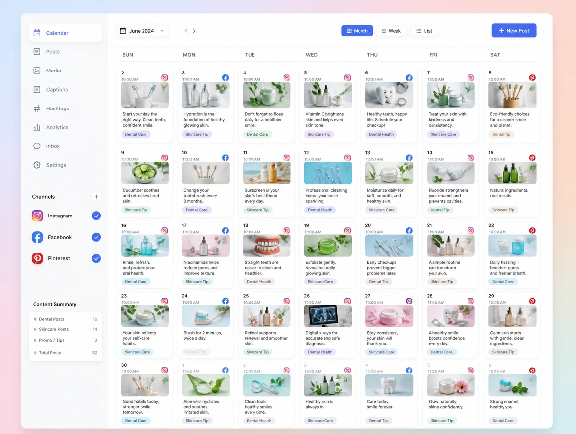 Website mockup showing posts every week