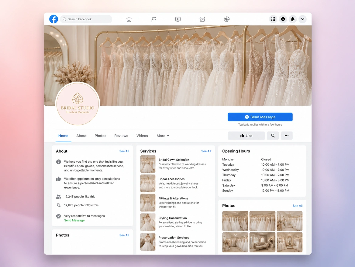 Website mockup showing your page and profile