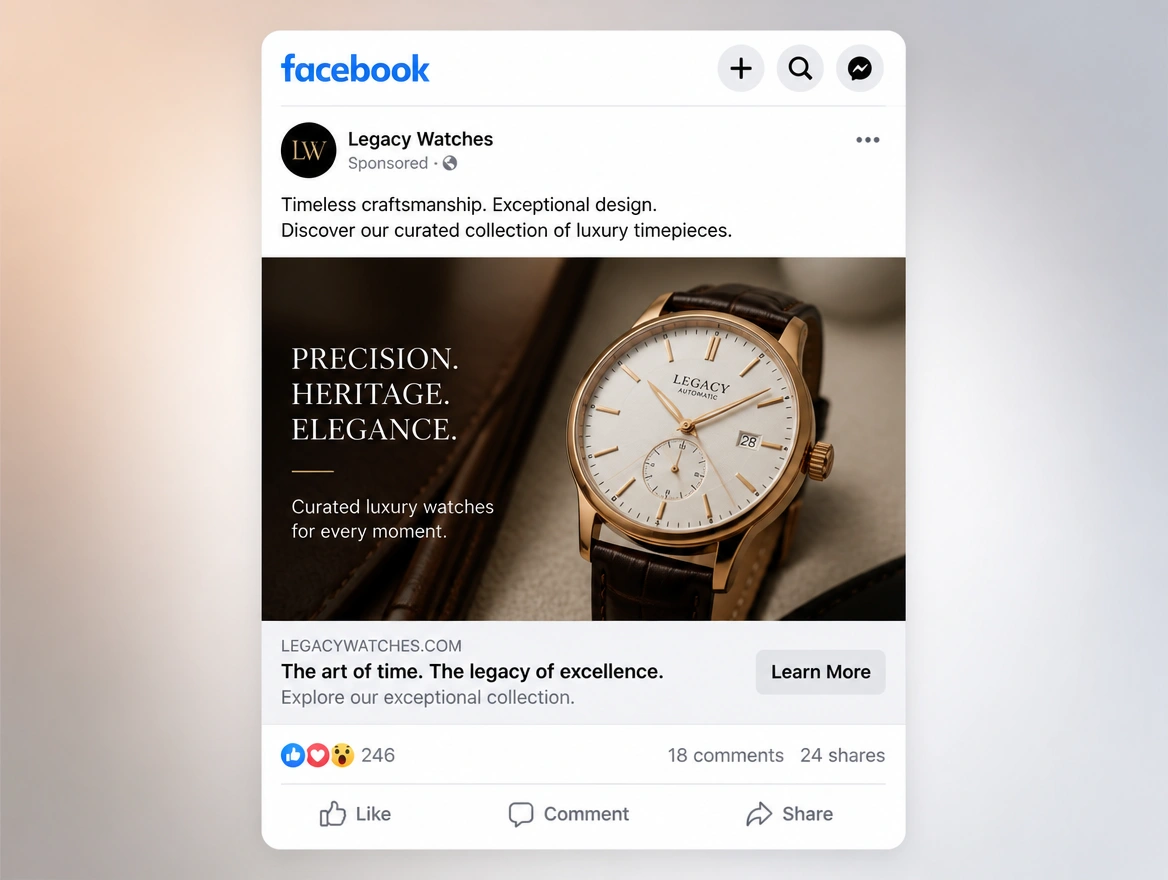 Website mockup showing facebook and instagram ads