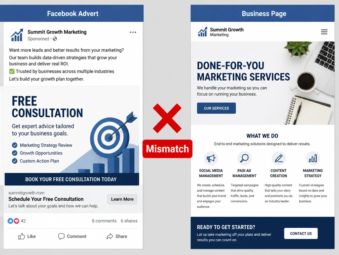 An advert and a business page side by side offering different things