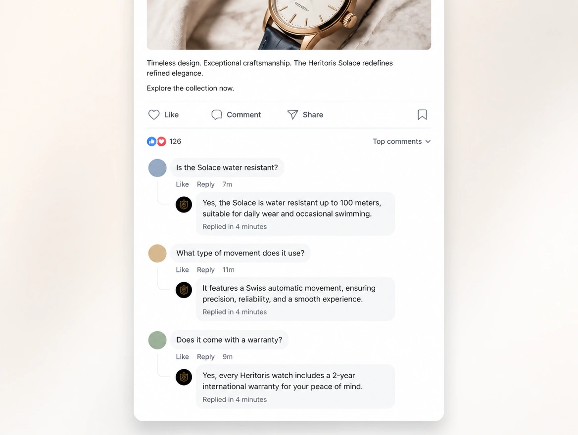 Website mockup showing messages and comments