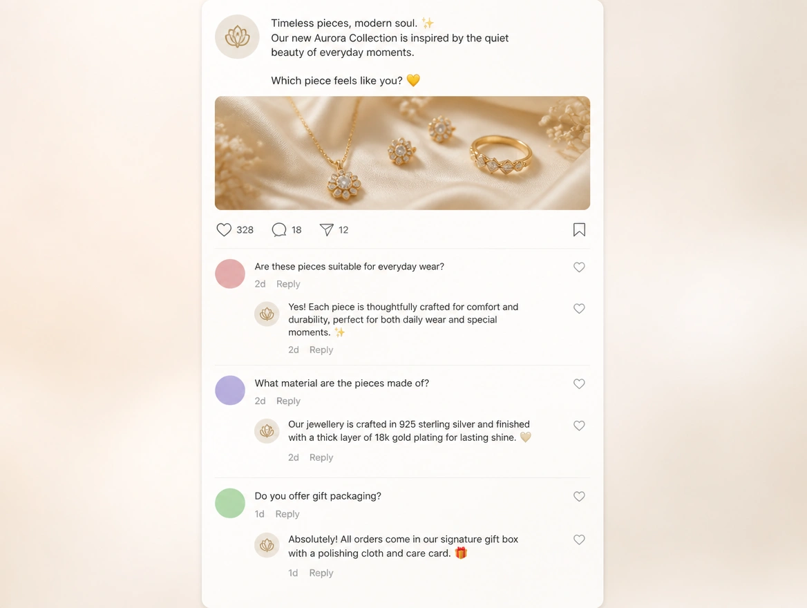 Website mockup showing messages and comments